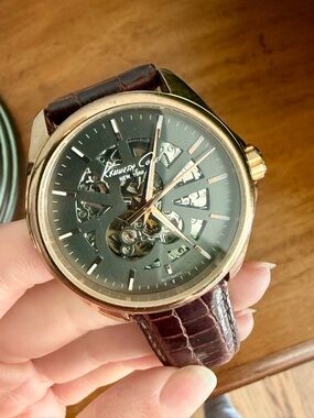 Kenneth Cole New York Men's Rose Gold Skeleton Automatic Watch - Brown